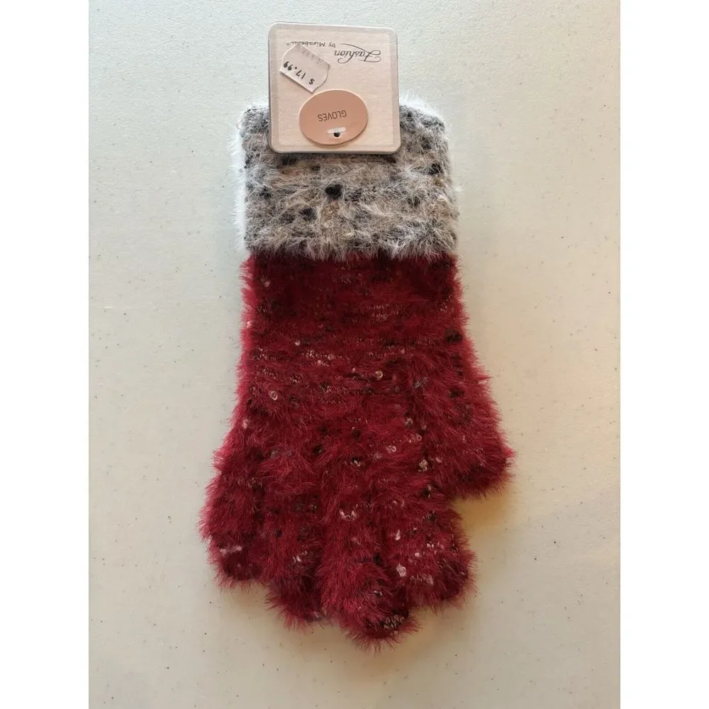 Women's NWT Fashion by Mirabeau Red Cuffed Gloves‎ 100% acrylic OSFM